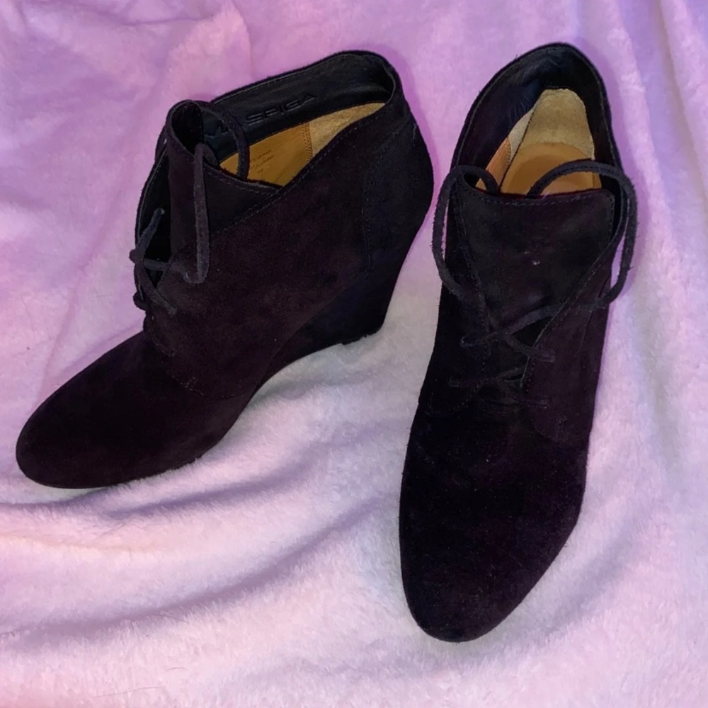 via spiga black lace up booties